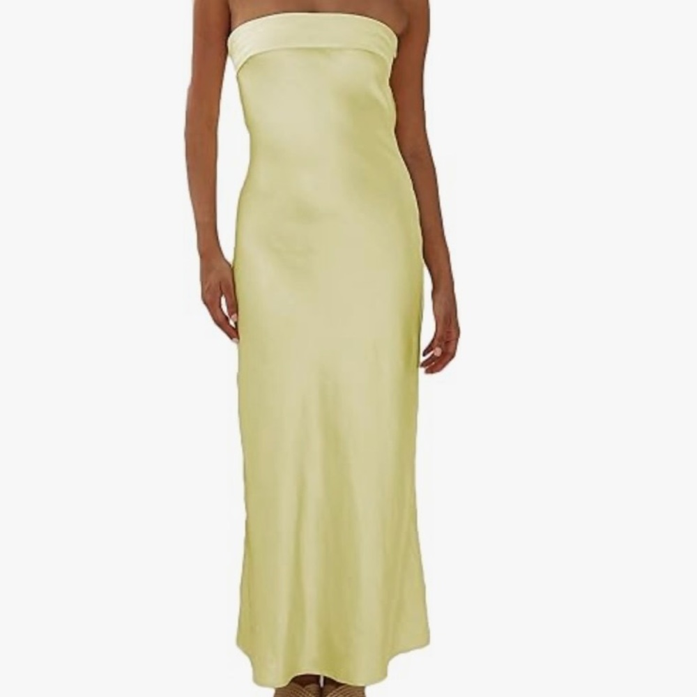 Yellow strapless midi dress